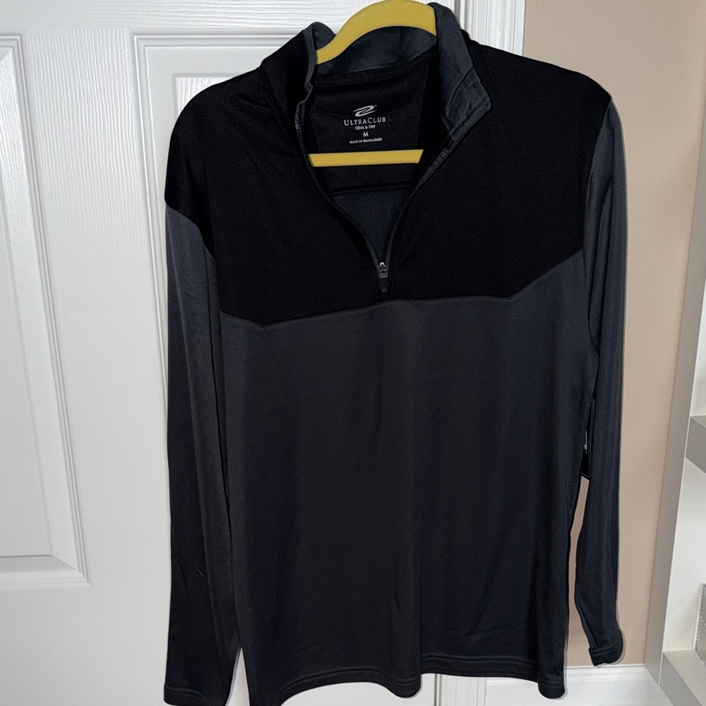 NEW!UltraClub Men's Black Quarter-Zip Pullover